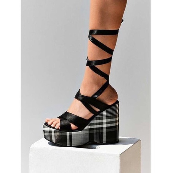 Intentionally Blank Classified Plaid Platform Sandal - Picture 1 of 5
